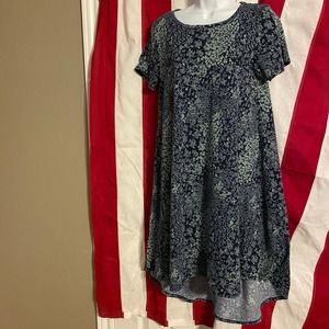 Lularoe Carly Dress Sz S Blue, Blue Green Flowers Hi Lo